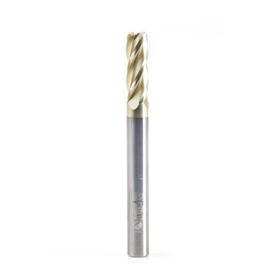 51525 Solid Carbide CNC Spiral for Glass Reinforced Plastic Cutting 1/4 Dia x 3/4 x 1/4 Shank Up-Cut ZrN Coated Router Bit