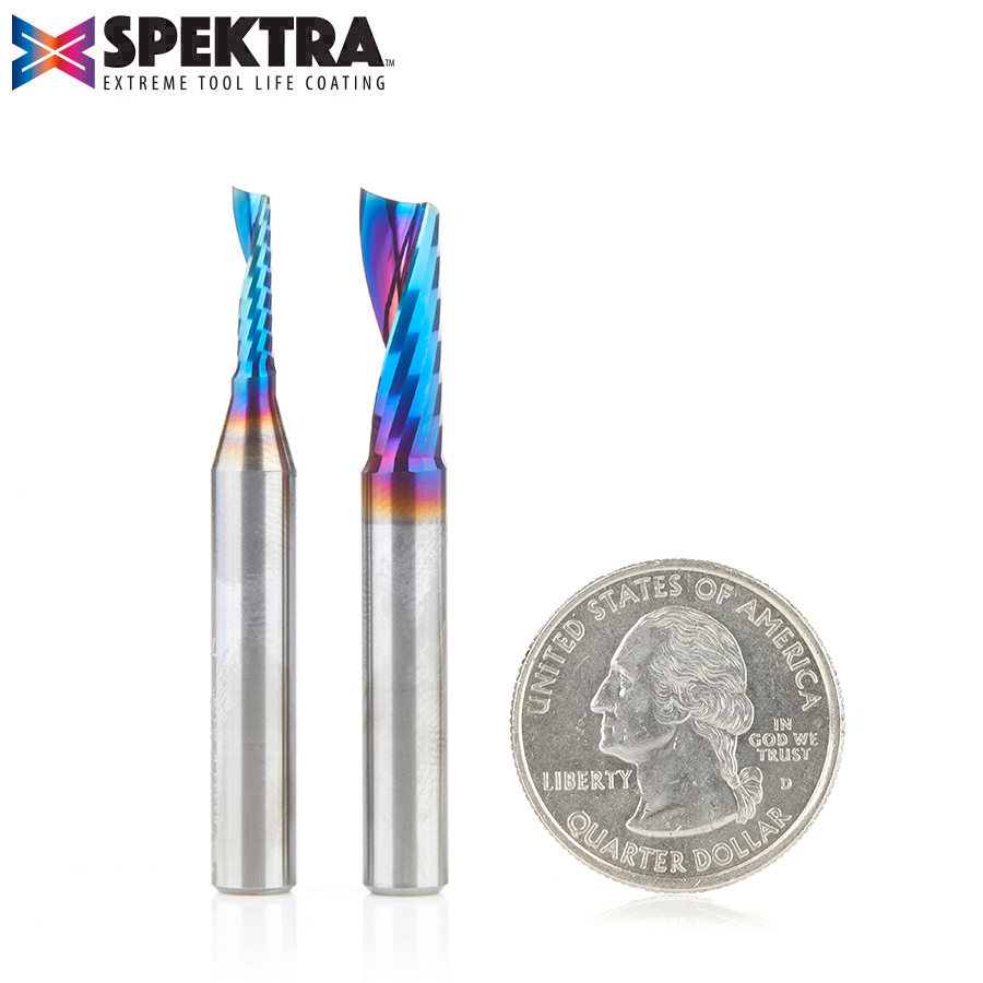 AMS-195-K 2-Pc Spektra™ Extreme Tool Life Coated Plastic Cutting Solid Carbide Spiral ‘O’ Flute CNC Router Bit Pack