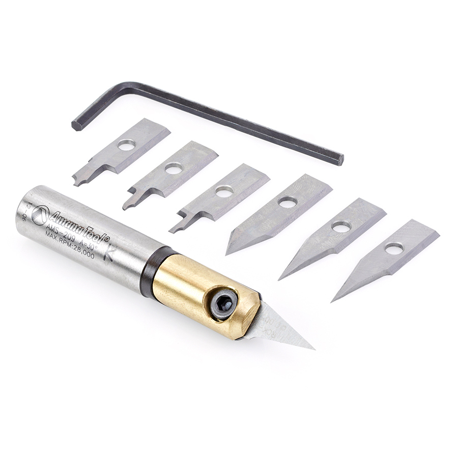 AMS-209 8-Piece In-Groove Insert Engraving Tool Body & Knives 1/2 Inch Shank Set
