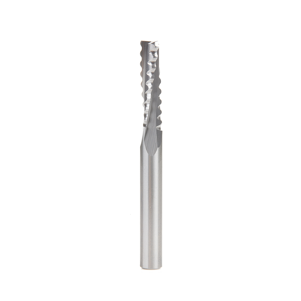 46223 CNC Solid Carbide Roughing Spiral 3 Flute Chipbreaker 3/8 Dia x 1-1/4 x 3/8 Inch Shank Down-Cut Router Bit