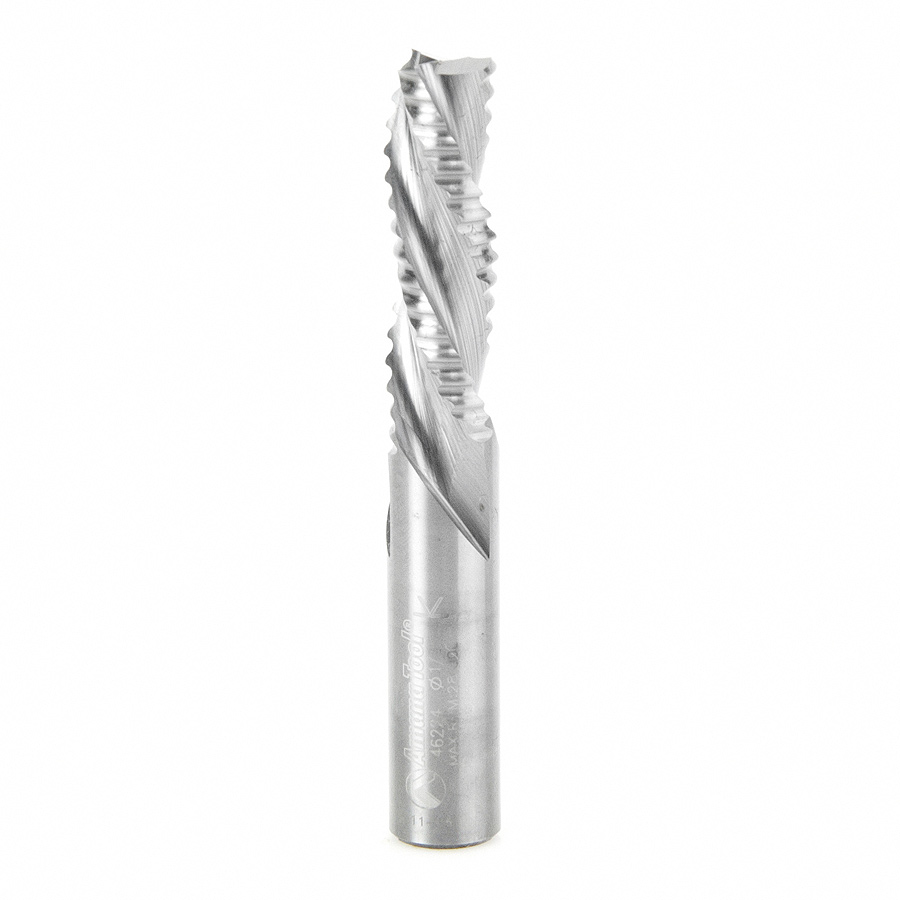 46224 CNC Solid Carbide Roughing Spiral 3 Flute Chipbreaker 1/2 Dia x 1-5/8 x 1/2 Inch Shank Down-Cut Router Bit