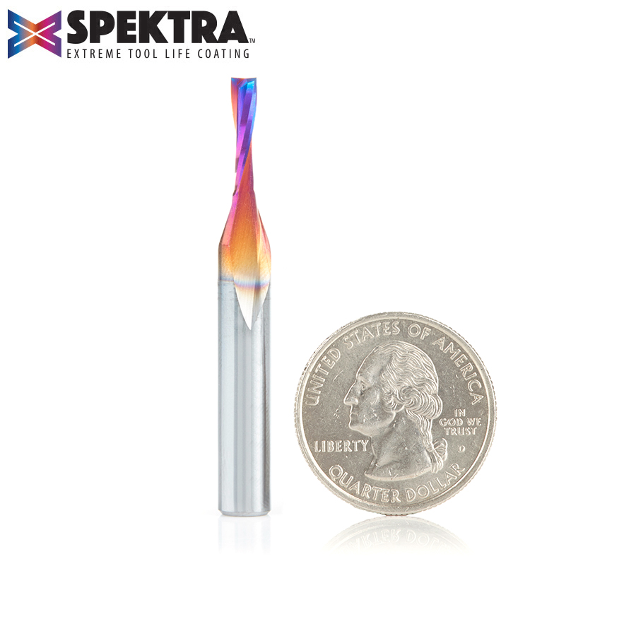 46241-K Solid Carbide Spektra™ Extreme Tool Life Coated Spiral Plunge for Solid Wood 1/8 Dia x 1/2 x 1/4 Inch Shank Up-Cut