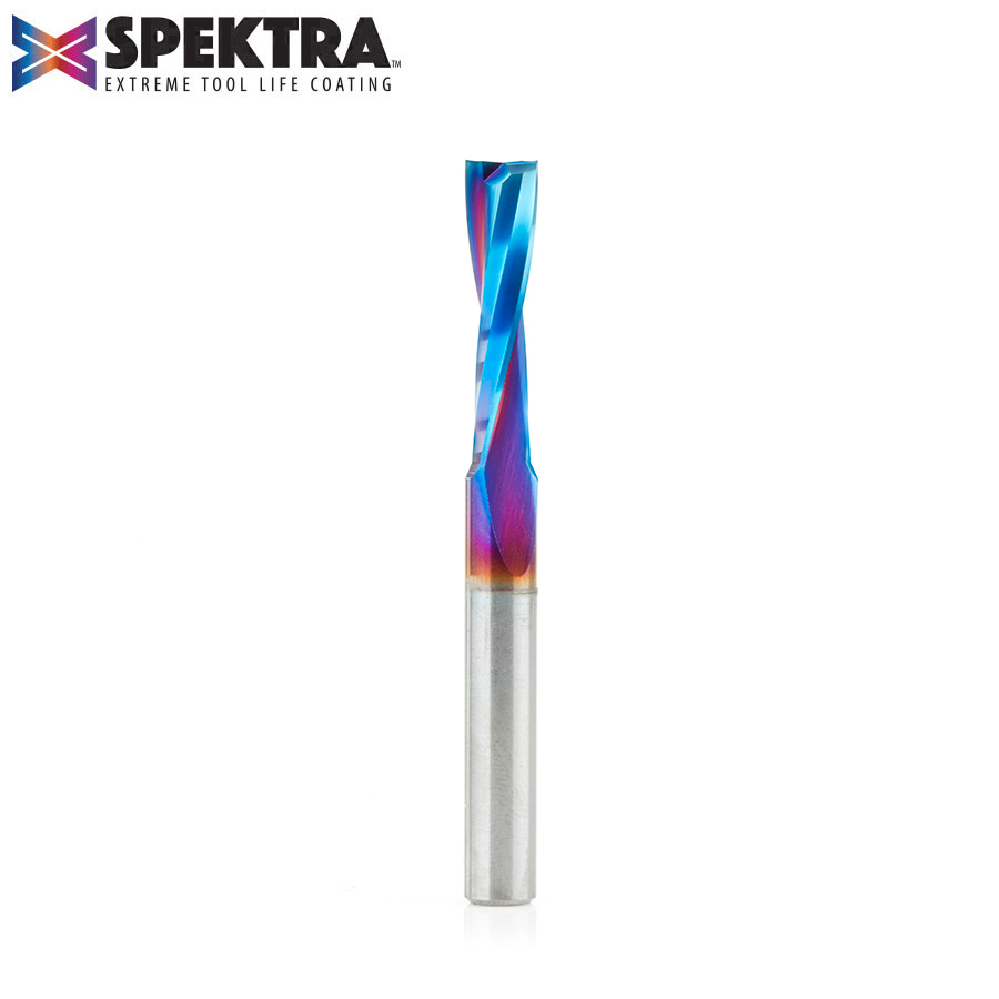 46248-K Solid Carbide Spektra™ Extreme Tool Life Coated Spiral Plunge for Solid Wood 1/4 Dia x 1 x 1/4 Inch Shank Up-Cut