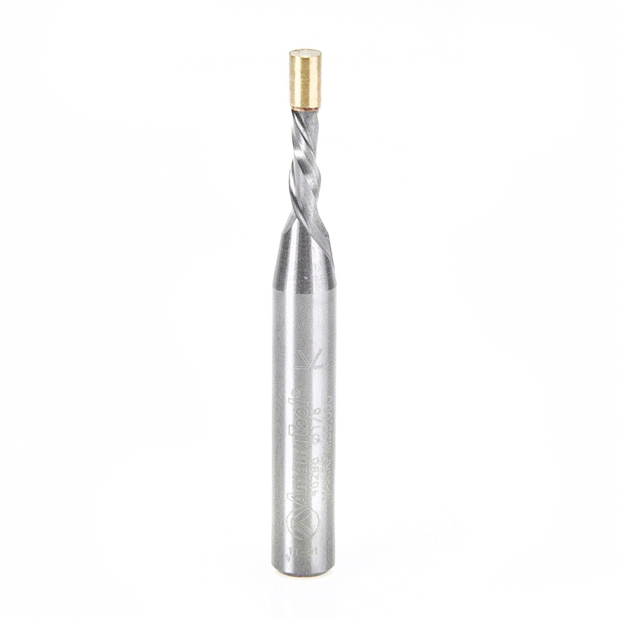 46296 Solid Carbide UltraTrim Spiral 1/8 Dia x 3/8 x 1/4 Inch Shank with Brass Pilot Guide Down-Cut