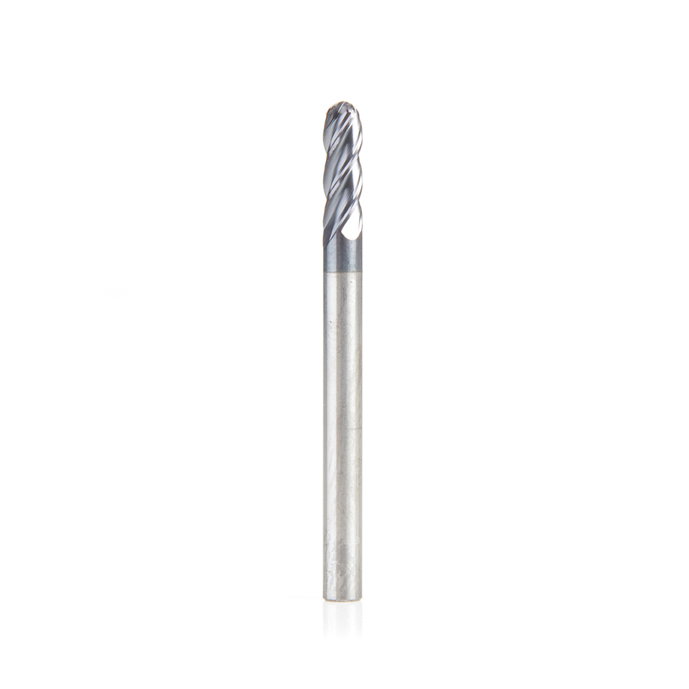 51792 High Performance Solid Carbide CNC Steel, Stainless Steel & Composite Cutting Variable Helix Spiral Ball Nose with AlTiN Coating 4-Flute x 1/8 Dia x 3/8 x 1/8 Shank x 1-1/2 Inch Long Up-Cut Router Bit/End Mill