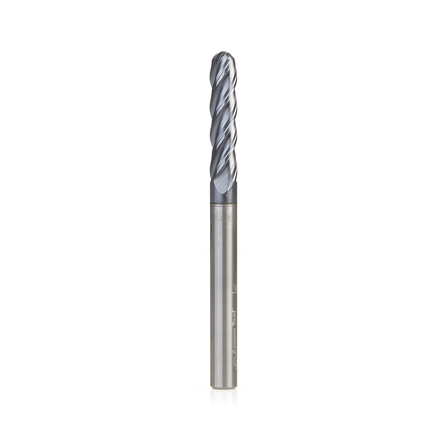 51800 High Performance Solid Carbide CNC Steel, Stainless Steel & Composite Cutting Variable Helix Spiral Ball Nose with AlTiN Coating 4-Flute x 1/4 Dia x 1-1/8 x 1/4 Shank x 3 Inch Long Up-Cut Router Bit/End Mill