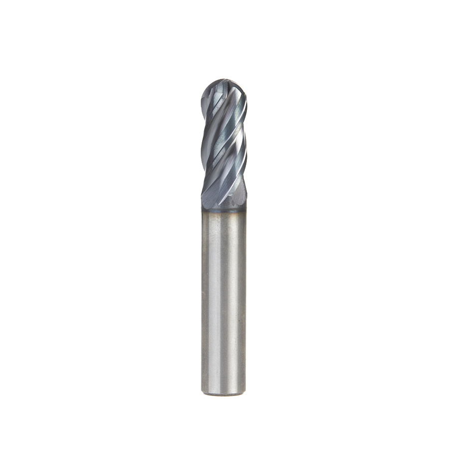 51802 High Performance Solid Carbide CNC Steel, Stainless Steel & Composite Cutting Variable Helix Spiral Ball Nose with AlTiN Coating 4-Flute x 3/8 Dia x 7/8 x 3/8 Shank x 2-1/2 Inch Long Up-Cut Router Bit/End Mill