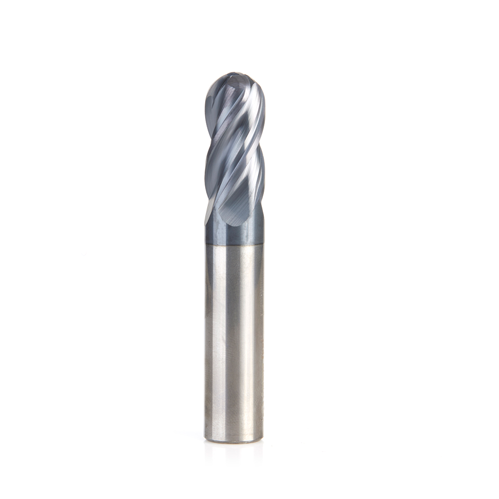 51804 High Performance Solid Carbide CNC Steel, Stainless Steel & Composite Cutting Variable Helix Spiral Ball Nose with AlTiN Coating 4-Flute x 1/2 Dia x 1 x 1/2 Shank x 3 Inch Long Up-Cut Router Bit/End Mill