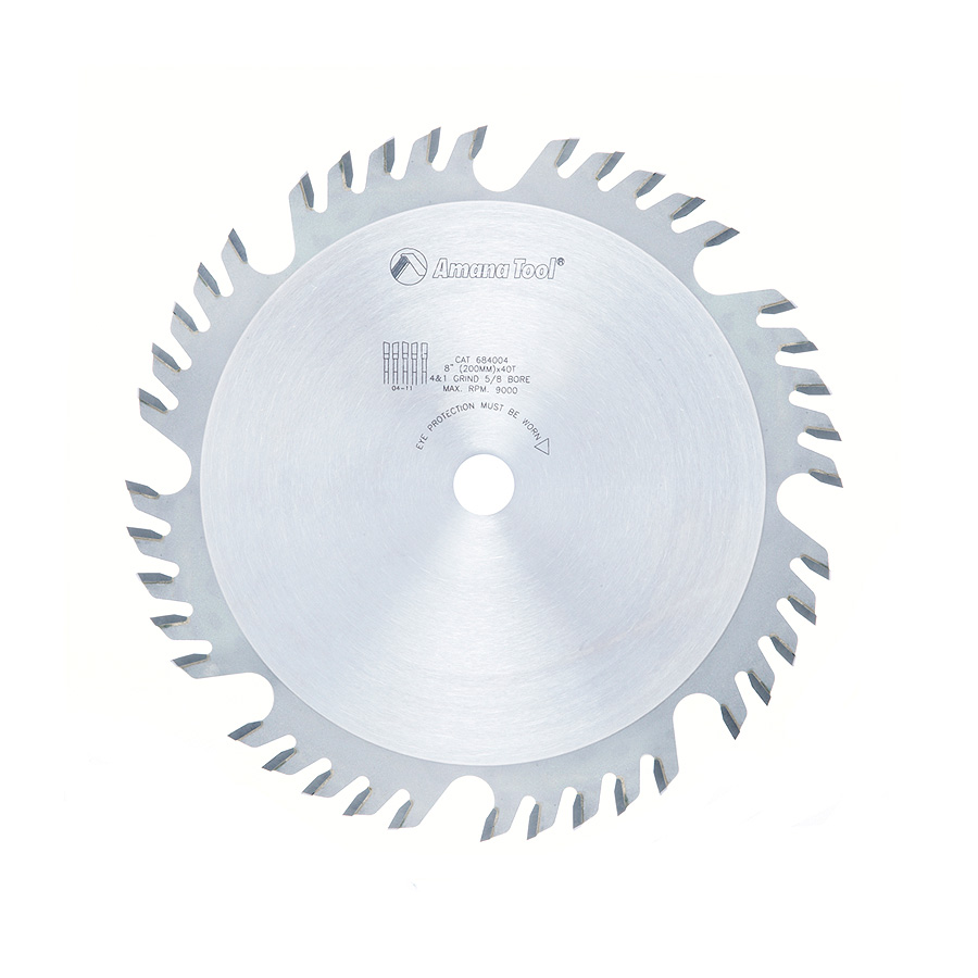 684004 Carbide Tipped Combination Ripping and Crosscut 8 Inch Dia x 40T 4+1, 15 Deg, 5/8 Bore