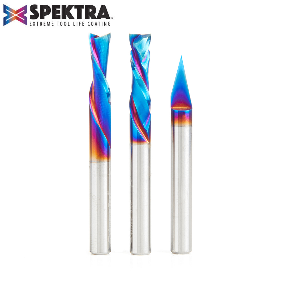 AMS-114-K 3-Pc Solid Carbide Spektra™ Extreme Tool Life Coated Signmaking/Engraving CNC Router Bit Pack, 1/4 Shank