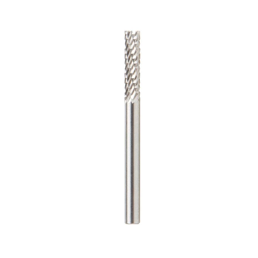 BURS-080 Solid Carbide Cylindrical Shape with End Cut 1/8 Dia x 9/16 x 1/8 Shank Double Cut SB Burr Bit for Die-Grinders