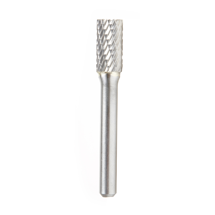 BURS-084 Solid Carbide Cylindrical Shape with End Cut 3/8 Dia x 3/4 x 1/4 Shank Double Cut SB Burr Bit for Die-Grinders