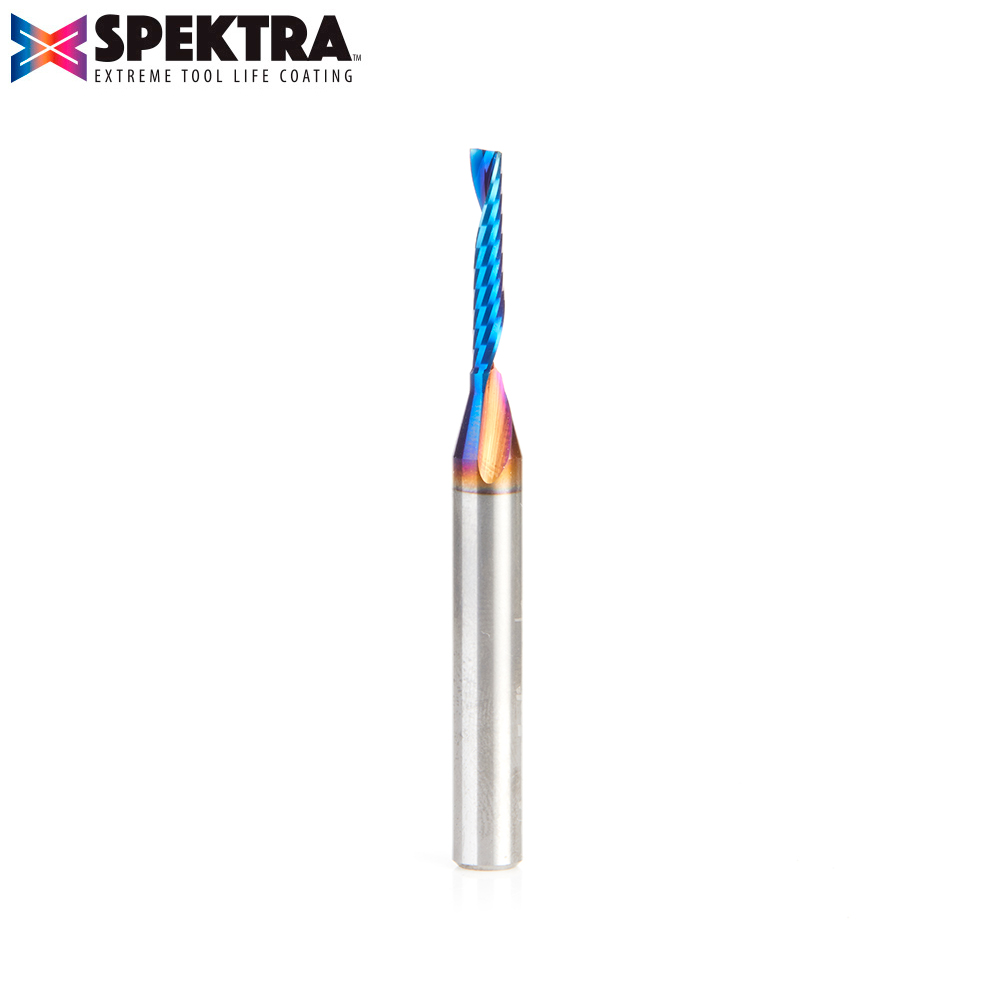 57361-K Solid Carbide CNC Spektra™ Extreme Tool Life Coated Spiral ‘O’ Flute, Plastic Cutting for Improved Surface Finish 1/8 Dia x 3/4 x 1/4 Inch Shank Up-Cut Router Bit