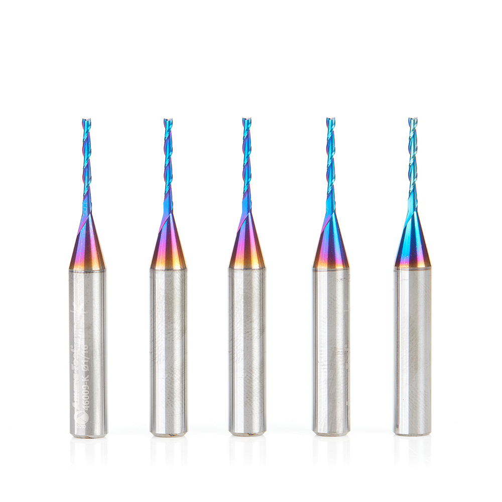 46009-K-5 5-Pack Solid Carbide Spektra™ Extreme Tool Life Coated Spiral Plunge 1/16 Dia x 1/2 x 1/4 Inch Shank Up-Cut
