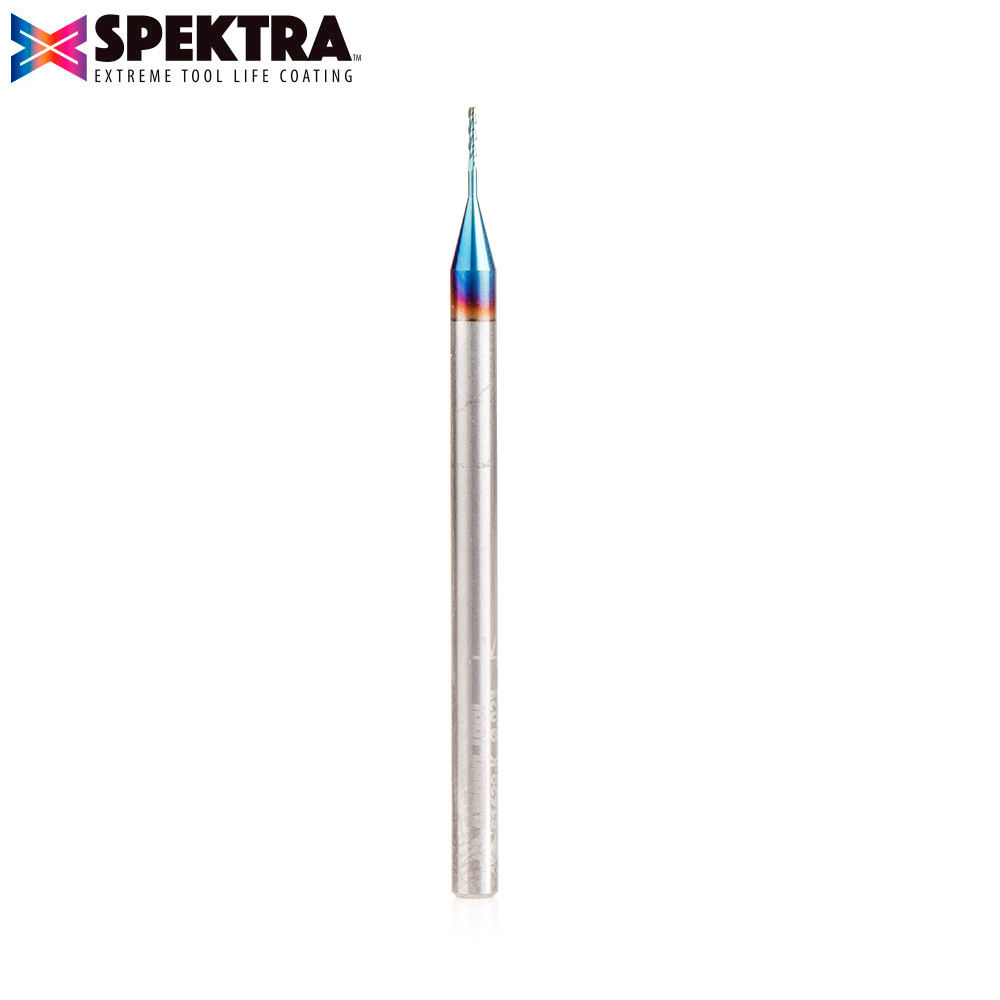 51629-K Solid Carbide Spektra™ Extreme Tool Life Coated Spiral Plunge 0.023″ Dia x 1/8 x 1/8 Inch Shank Up-Cut, 3-Flute
