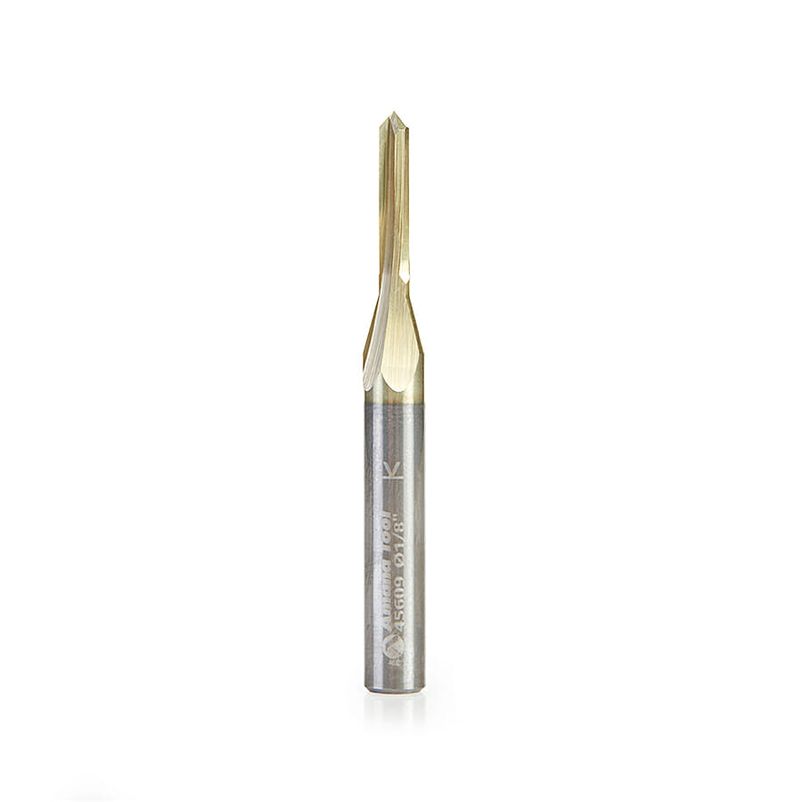 Zero-Point” 90 Degree V-Groove and Engraving 1/8 Dia x 1/16 x 1/4 Shank ZrN Coated Router Bit