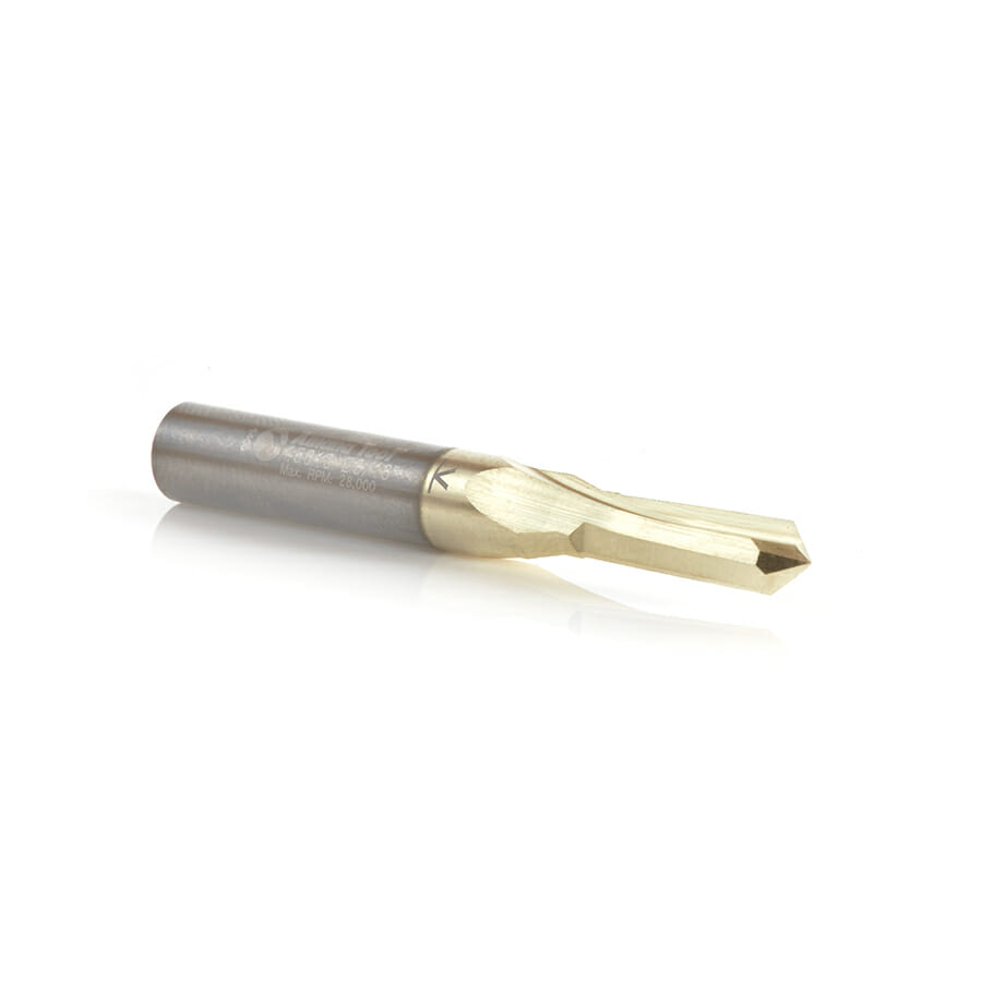 Zero-Point” 90 Degree V-Groove and Engraving 3/16 Dia x 3/32 x 1/4 Shank ZrN Coated Router Bit