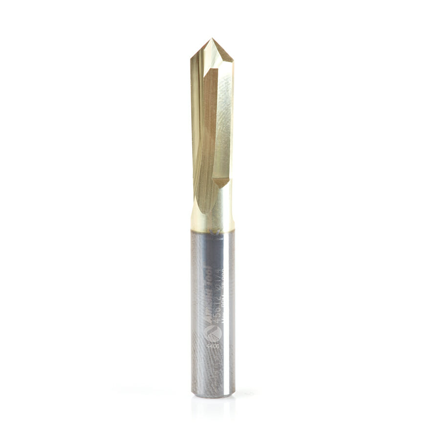 Zero-Point” 90 Degree V-Groove and Engraving 1/4 Dia x 1/8 x 1/4 Shank ZrN Coated Router Bit