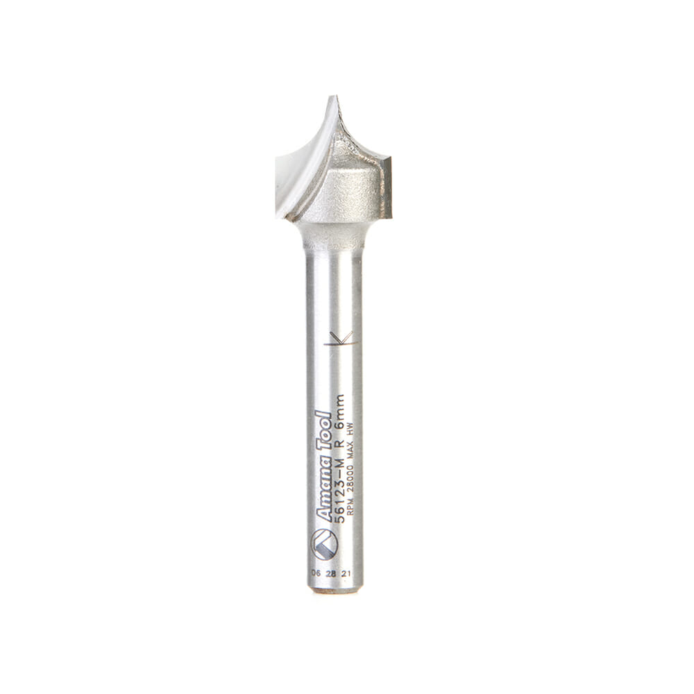 Carbide Tipped Point Cutting Roundover 6mm Radius x 12mm Dia x 13mm x 6mm Shank Router Bit
