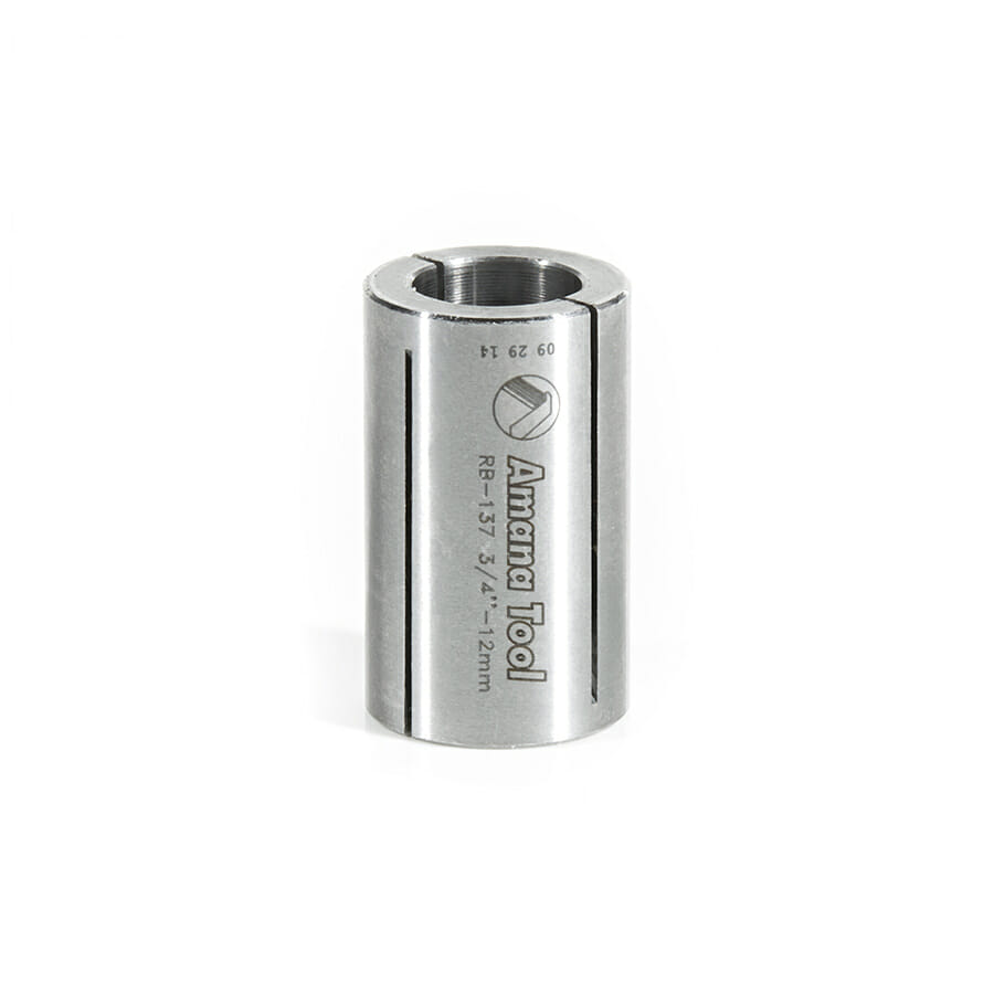 High Precision Steel Router Collet Reducer 3/4 Overall Dia x 12mm Inner Dia x 1-1/4 Inch Long